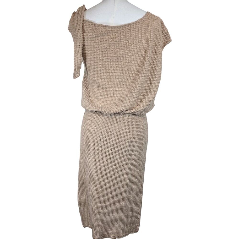 NWT L‎ Cupshe Tan Waffle-Knit Dress w/Shoulder Tie, Cap Sleeve & Skirt-Lining - Picture 3 of 11